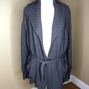 INHABIT Grey Open Knit Chunky Belted Cardigan M
